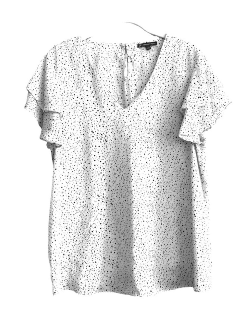 Adrianna Papell V-neck Blouse Flounce Sleeve Speckled Print White Black Size L